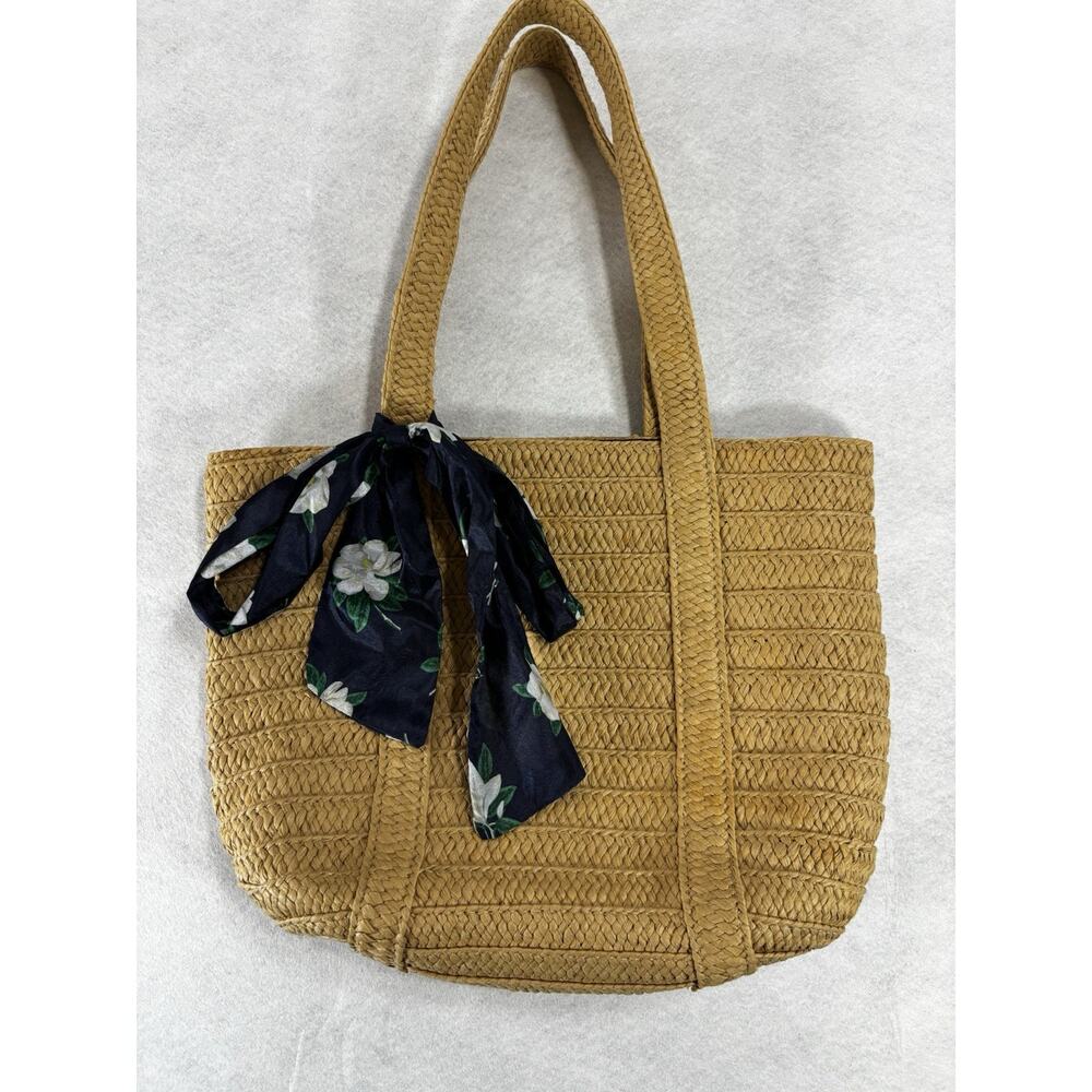 Draper James Straw/Beach/Shoulder Bag/Tote Removeable Magnolia Print Scarf Coast